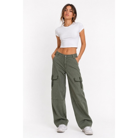 American Eagle Outfitters Pants - American Eagle Cargo Pants‎ Women 0 Olive Green Stretch Utility 90s Y2K Gorpcore